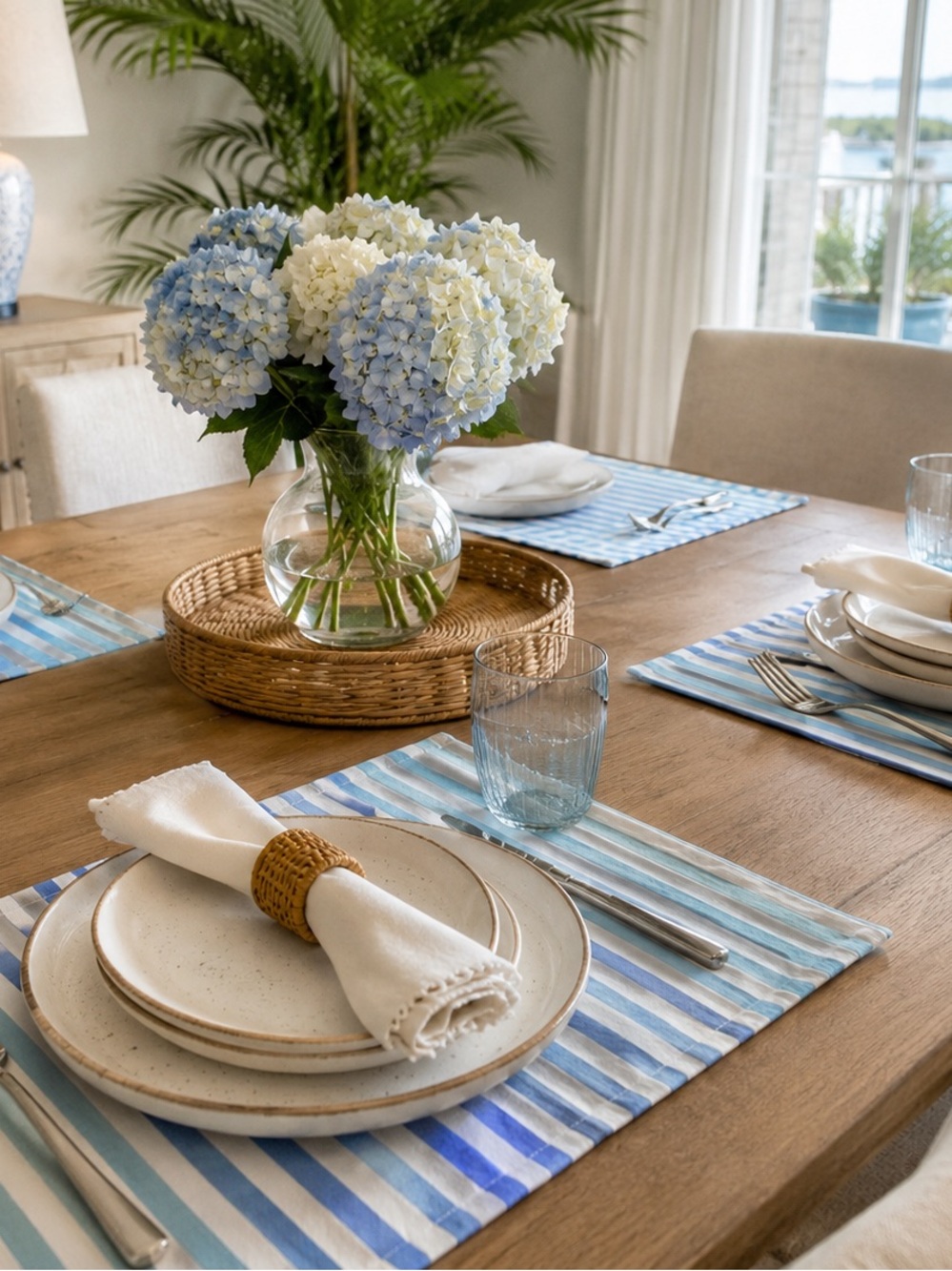 Katie Kime Blue Aqua Striped Placemats Set of 4 NWT Sealed Coastal Nautical